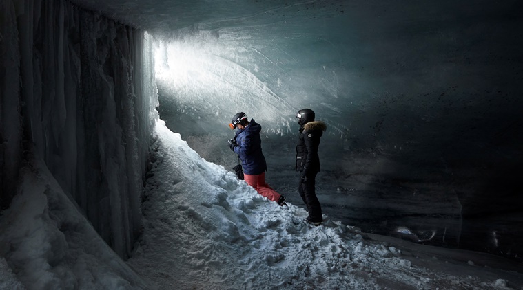 Ice cave, Ice cathedral, Swiss Alps, Swiss Alps glaciers, Mill ice cave, Mill ice cathedral, Natural ice caves, Les Diablerets, Switzerland, Trending news, Indian Express news.