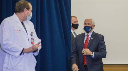 US Vice President Mike Pence, center, arrives at a vaccine roundtable discussion in Greenville, South Carolina, on Dec. 10, 2020. (Bloomberg)