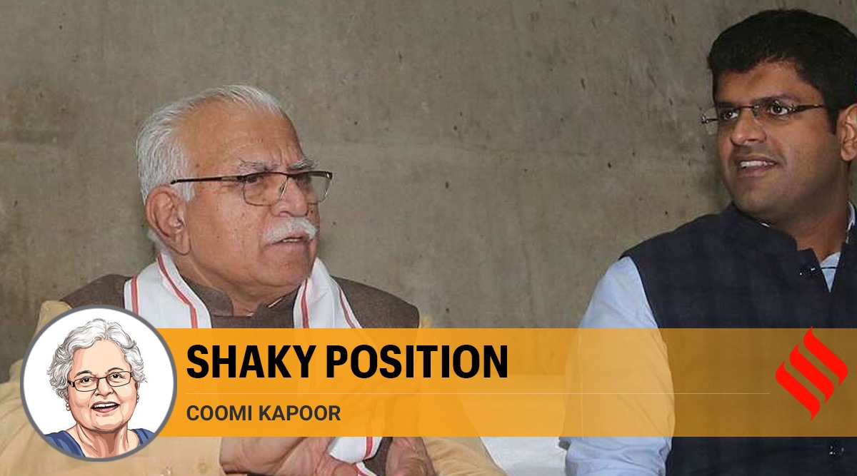 Haryana Chief Minister Manohar Lal Khattar and his deputy Dushyant Chautala in Chandigarh in 2019. (Express Photo: Jasbir Malhi, File)