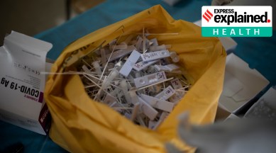 Used rapid test kits for Covid-19 are seen inside a bag in New Delhi. Fortunately, data on viral load is readily available, built into results from the PCR tests. (AP Photo: Altaf Qadri, File)