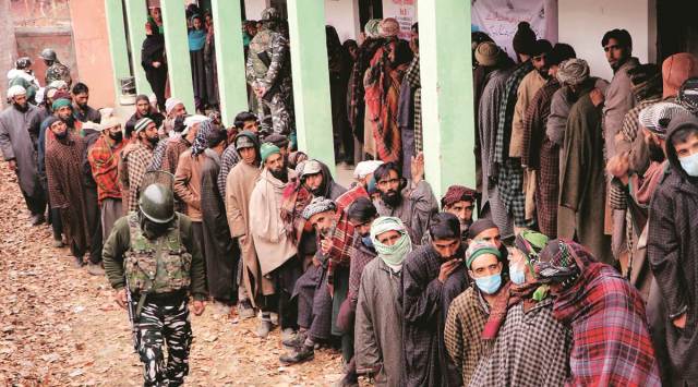 In South Kashmir, only Anantnag saw queues. (Express photo by Shuaib Masoodi)