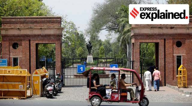 Outside the Delhi University vice-chancellor's office. (Express Photo: Praveen Khanna, File)