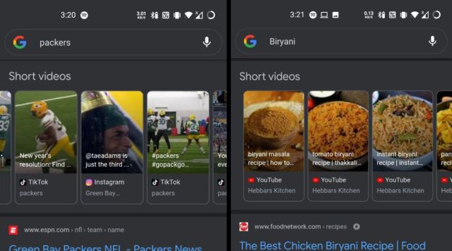 The Google Search Short Videos feature currently shows results from TikTok, Instagram and occasionally from YouTube. (Image Source: The Indian Express)