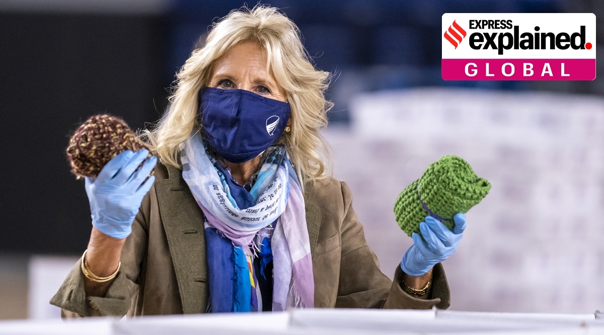 Jill Biden, wife of President-elect Joe Biden, helps to prepare care packages for American troops deployed overseas during the holidays, at the DC Armory in Washington, Thursday, Dec. 10, 2020. (AP Photo)


