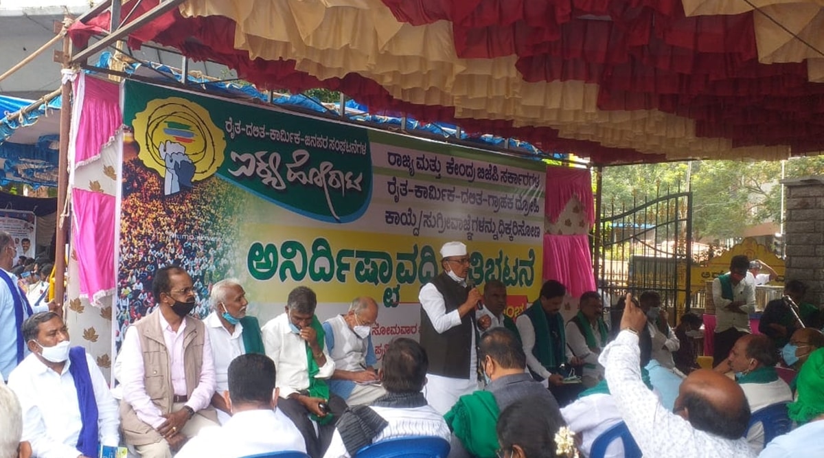 Karnataka Bengaluru Bharat Bandh December 8 Highlights Members Of Aikya Horata Samiti Stage Symbolic Protest In Bengaluru Cities News The Indian Express