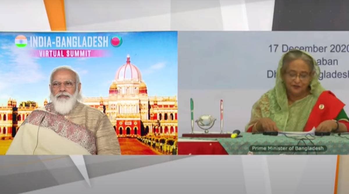 The two leaders jointly inaugurated a Bangabandhu-Bapu digital exhibition (Source: Screengrab)