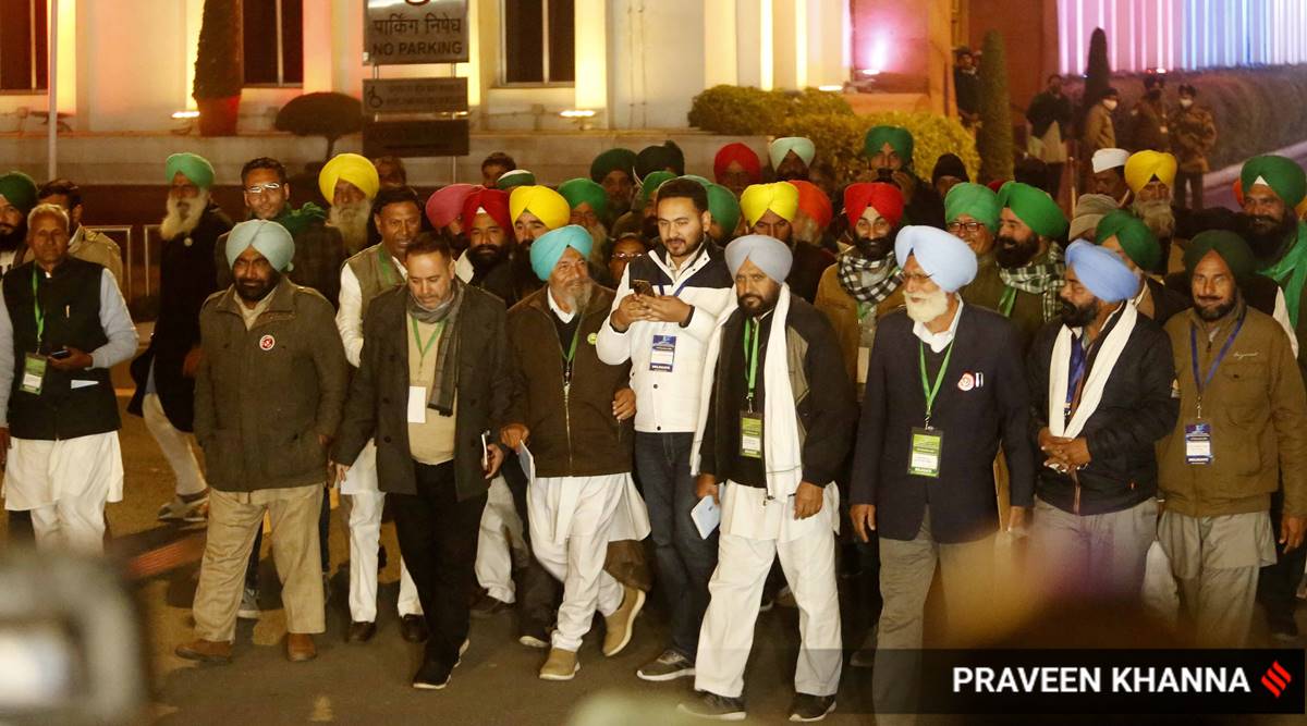 Farmer leaders came out after talk with the Government on the issue on new Farmers Bill, at Vigyan Bhawan in New Delhi