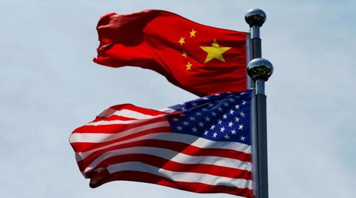 US flag, China flag, US China ties