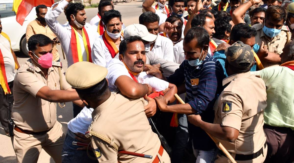 Pro Kannada activists who tried to gather near the Town Hall in Bengaluru for staging demonstrations were detained by police and later released.