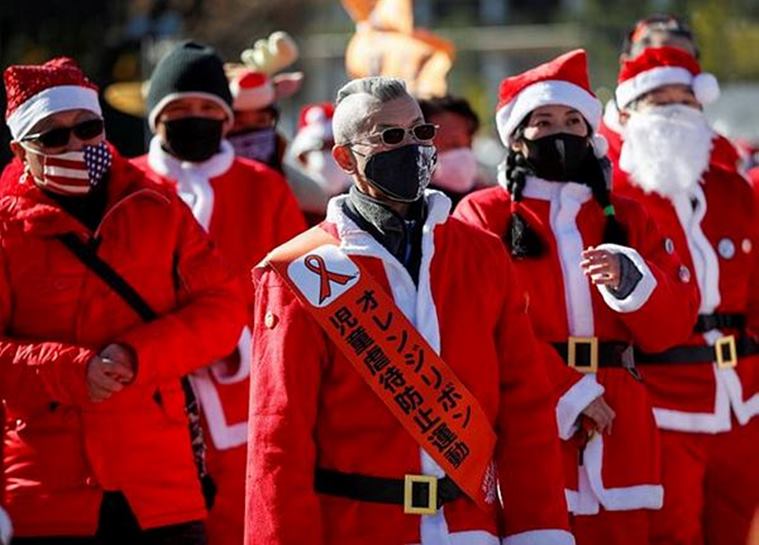 Christmas, Santa Claus cyclists marching Tokyo child abuse, child abuse, child abuse helpline, Harley Davidson cyclists, 