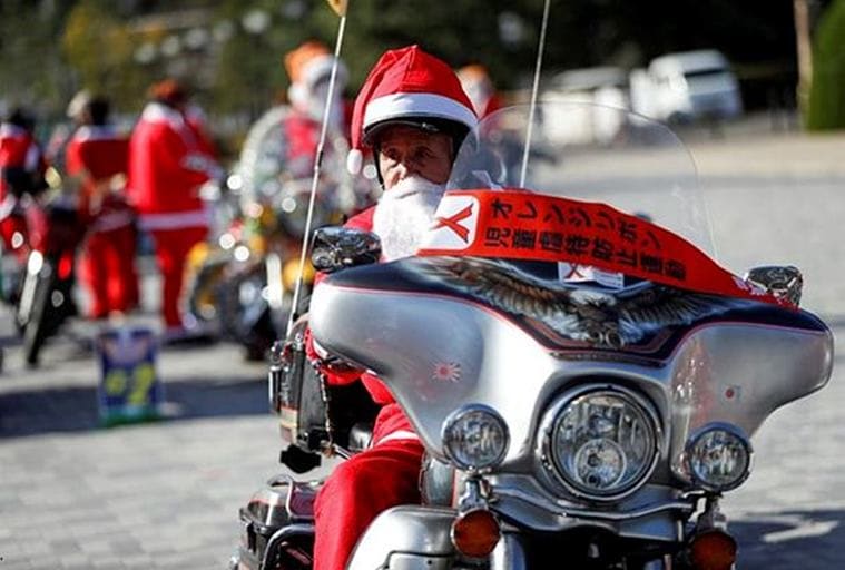 Christmas, Santa Claus cyclists marching Tokyo child abuse, child abuse, child abuse helpline, Harley Davidson cyclists, 