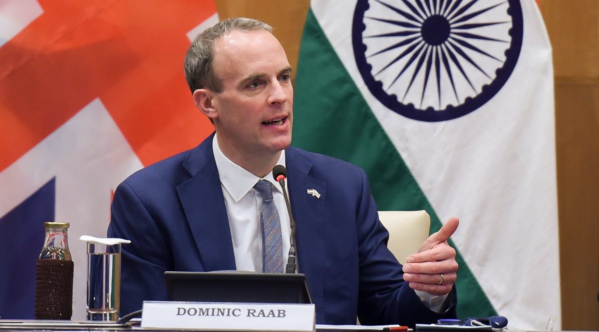 dominic raab on farmers protests, jaishankar, britain, dominic raab, india uk talks, brexit, uk brexit talks, india britain, boris johnson, indian express news