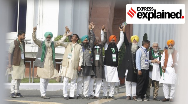 Leaders of farmer unions arrive at the Vigyan Bhavan for the fifth round of talks with the government, in New Delhi on December 5, 2020. (Express Photo: Amit Mehra)