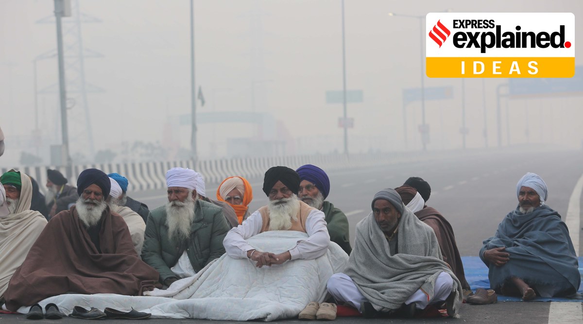 Farmers block NH9 during their ongoing agitation near Ghazipur in the early hours of December 22, 2020. (Express Photo: Prem Nath Pandey)
