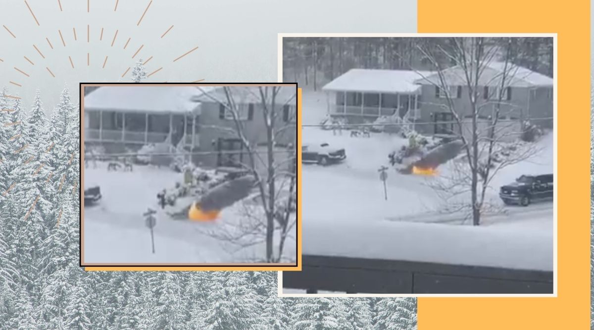 US, Kentucky, Kentucky man clearing snowy driveway flamethrower, man uses flamethrower viral video, trending, indian express, indian express news