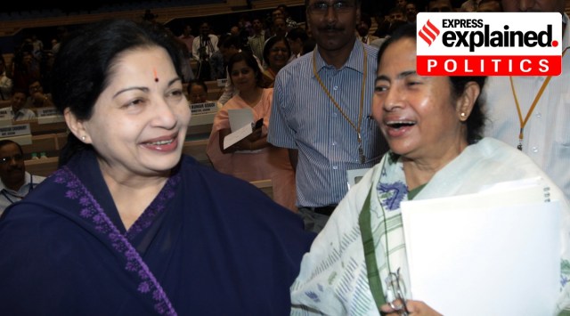Jayalalithaa and Mamata Banerjee in New Delhi in 2012. (Express Archive)