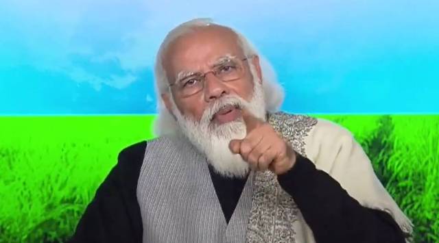 Prime Minister Narendra Modi speaks to farmers in a virtual interaction on Friday. (YouTube/Narendra Modi)