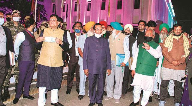 Commerce Minister Piyush Goyal, MoS, Commerce, Som Prakash and Agriculture Minister Narendra Singh Tomar. (PTI)