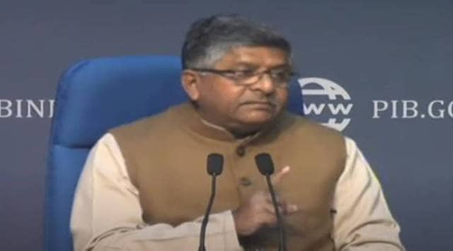 IT Minister Ravi Shankar Prasad addressing the press after the cabinet meeting. (Screengrab: Youtube/PIB)