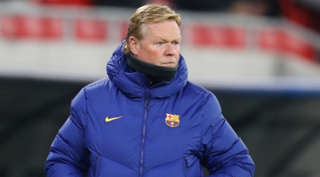Barcelona's head coach Ronald Koeman on the sidelines. (AP)
