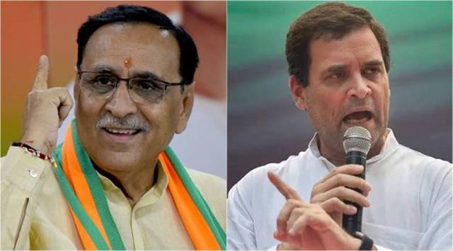 Gujarat Chief Minister Vijay Rupani and Congress leader Rahul Gandhi.