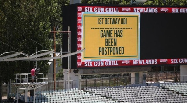The view of the scoreboard at the Newlands Cricket Ground in Cape Town on Friday. (Reuters)