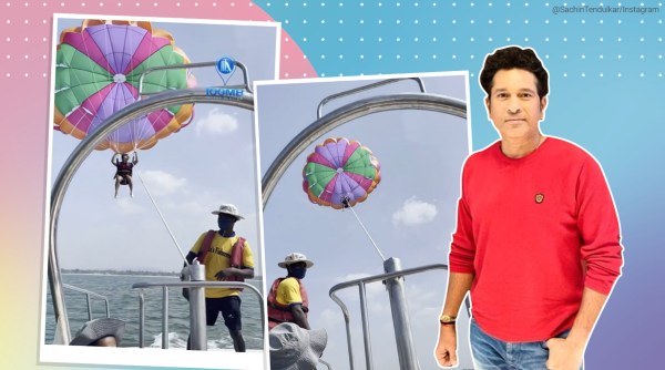 sachin tendulkar, sachin parasailing, tendunlkar parasailing video, sachin vacation videos, sachin tendulkar viral videos, sports news, cricket news, indian express,