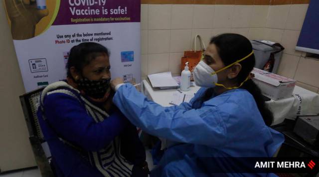 Bhushan said the number of people vaccinated against COVID-19 in India since the nationwide vaccination drive was rolled out had reached 25,07,556 till 2 pm on Thursday. (Express Photo By Amit Mehra)