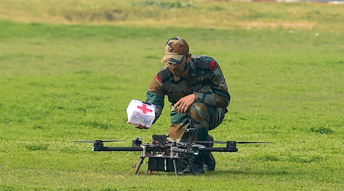 New Delhi: An Indian Army official operates a drone during the 73rd Army Day Parade, at Army Parade Ground in New Delhi, Friday, Jan. 15, 2021. (PTI)