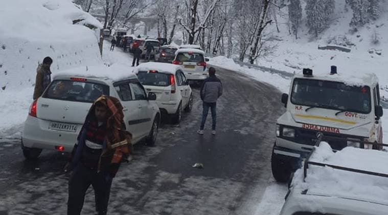 Himachal Pradesh Police rescues over 300 tourists stranded near Atal Tunnel after snowfall | India News,The Indian Express