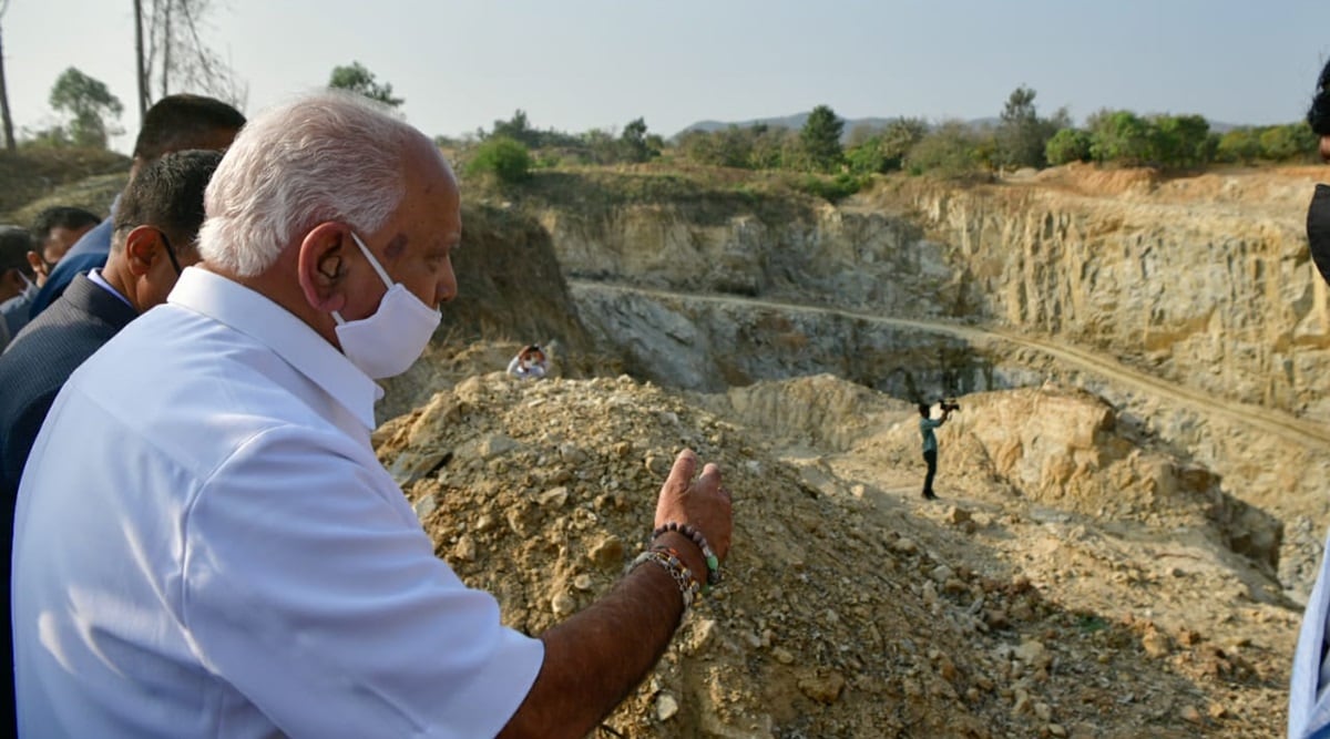 Chief Minister B S Yediyurappa at the site of the incident