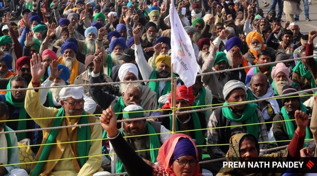 Protesters at the Delhi-Ghazipur border. (Express Photo: Prem Nath Pandey/File)