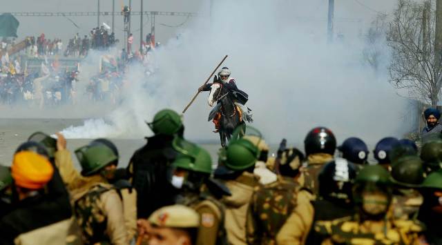 At Mukarba Chowk, where police had to fire teargas shells. (Express photo by Praveen Khanna)