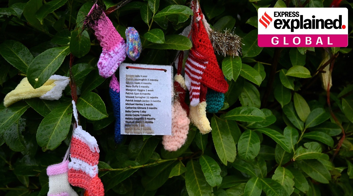 A detail view of some of the victims names hanging from a tree at the Tuam graveyard where the bodies of 796 babies were uncovered at the site of a former Catholic Church-run Bon Secours Mother and Baby Home, in Tuam, Ireland, January 12, 2021. (Reuters Photo: Clodagh Kilcoyne)