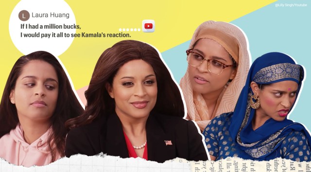 Lilly Singh cousins with Kamala Harris, YouTube, Lilly Singh latest YouTube video, Lilly Singh A Little Late with Lilly Singh, Lilly Singh Kamala Harris, Trending news, Indian Express news.