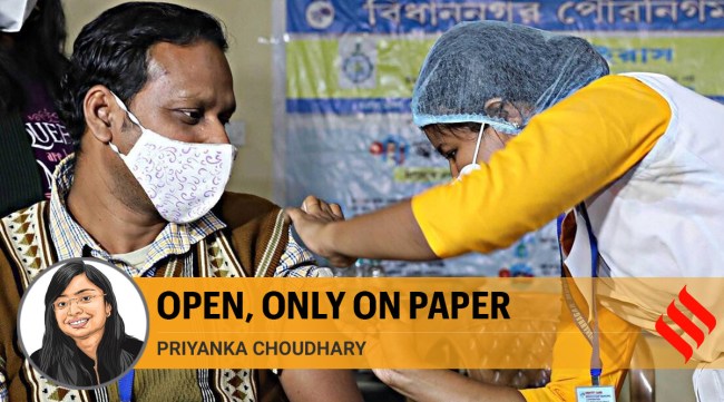 Covid vaccine dry run underway at a hospital in West Bengal on Saturday. (Express Photo: Partha Paul)