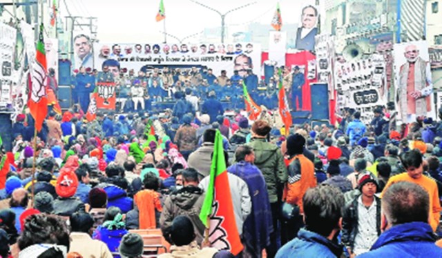 During BJP’s rosh rally in Ludhiana. Gurmeet Singh