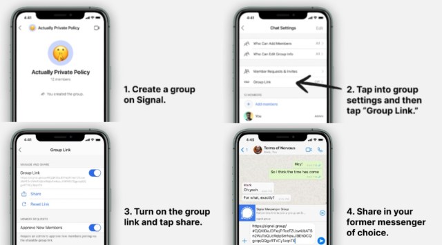 Check out how to quickly recreate your WhatsApp Group on Signal. (Image Source: Twitter/Signal)