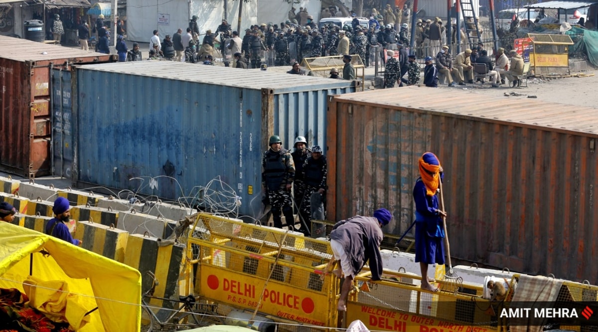 At the Singhu border protest site on Friday.