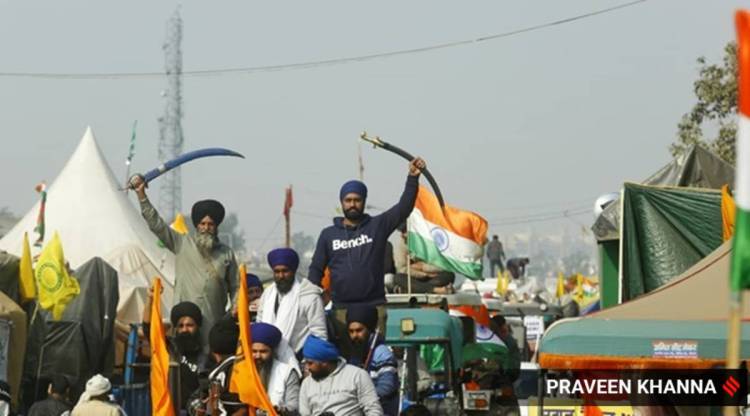 Farmers at the protest site at Haryana-Delhi border at Singhu on Republic Day.