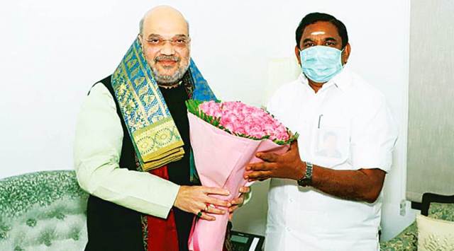 Tamil Nadu CM Edappadi K Palaniswami with Union Home Minister Amit Shah at his residence in Delhi. (PTI)