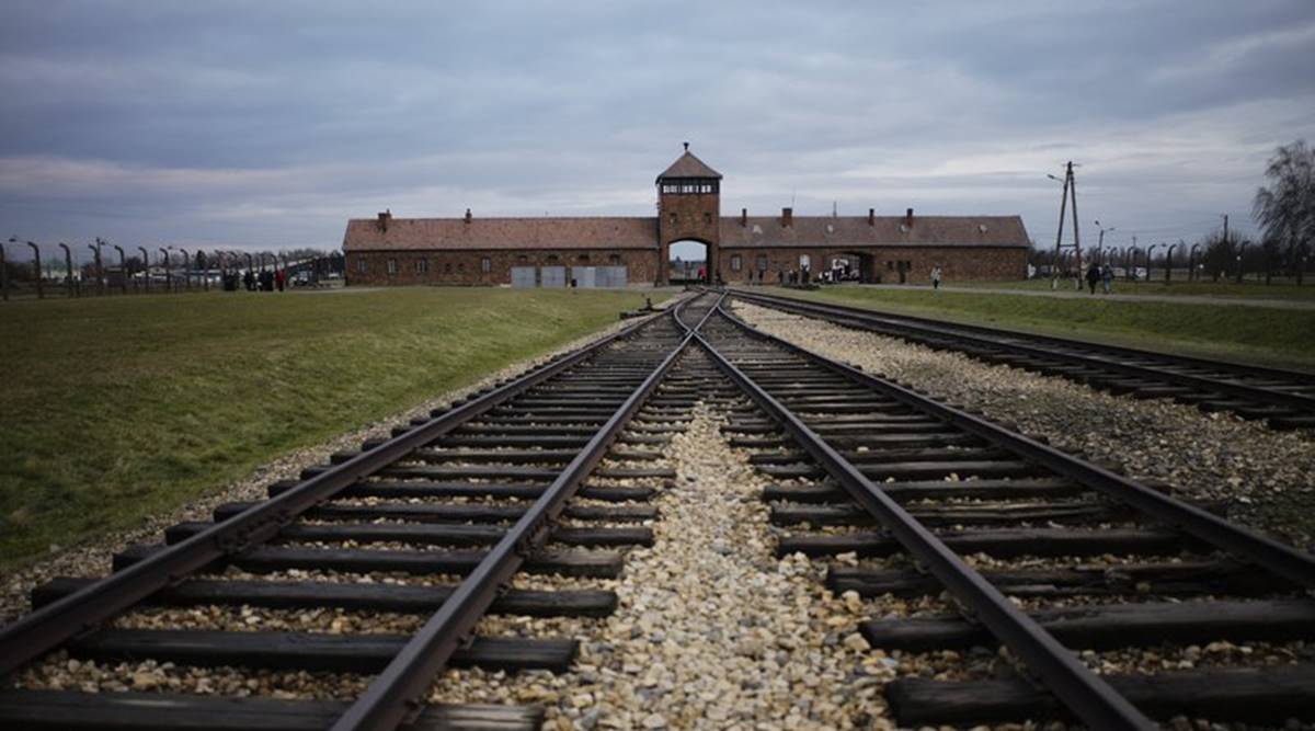 The railway tracks from where hundred thousands of people was directed to the gas chambers to be murdered immediately inside the former Nazi death camp of Auschwitz in Poland. (AP)