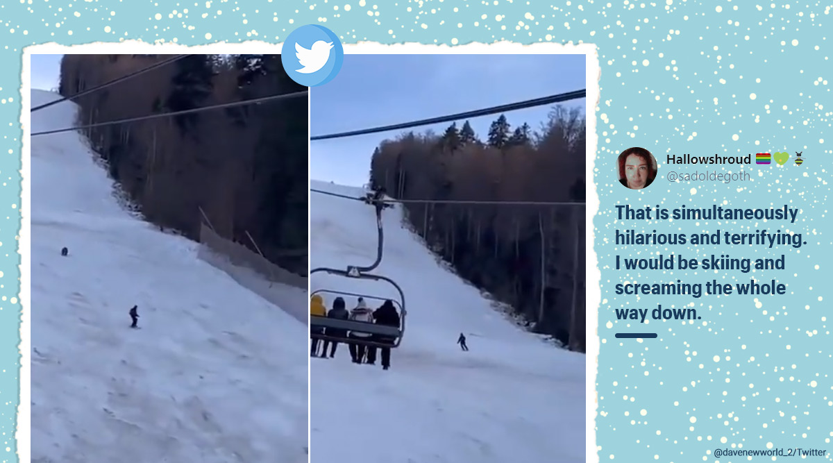 Skier chased by bear, brown bear videos, Skier chased by bear mountain slope, Romania, Skier chased by bear Romania viral video, Trending news, Indian Express news.