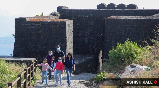 Tourists at Sinhagad Fort. (Express Photo)