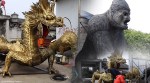 china, Sichuan, men turn waste tyres into sculptures, china viral video, tyres into majestic animals, trending, indian express, indian express news