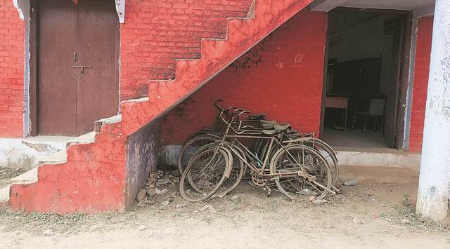 Cycles left behind by migrant workers at Gonda shelter. (Express photo Asad Rehman)