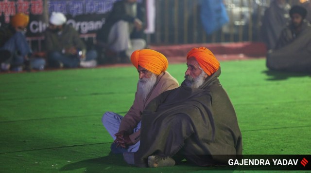 Farmers at Singhu border in New Delhi on December 31, 2020. (Express Photo: Gajendra Yadav)