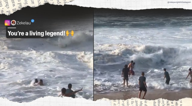 Professional surfer, Beach rescue, Beach rescue video, Surfer helps a woman from drowning, Oahu, Hawaii, Viral video, Trending news, Indian Express news.