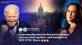 US inauguration day, US inauguration day 2021, President-elect Joe Biden, Joe Biden 46th president, Biden-Harris swear in, Twitter reactions, 56 pillars of light, Field of flags, Virtual inauguration ceremony, US news, US election 2020, Joe Biden inauguration ceremony, Joe Biden inauguration, Joe Biden oath taking ceremony, Trending News, Indian Express news.