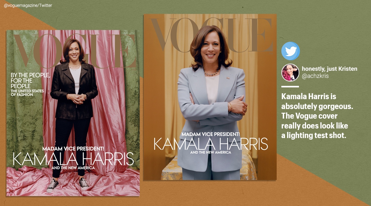 Kamala Harris, Vogue, Kamala Harris Vogue photoshoot, Kamala Harris Vogue cover picture, Kamala Harris Vogue backlash, Kamala Harris Vogue twitters reactions, Vogue Cover shoot, Vogue Cover shoot controversy, Vogue magazine, Kamala Harris Vogue controversy, Trending news, Indian Express news